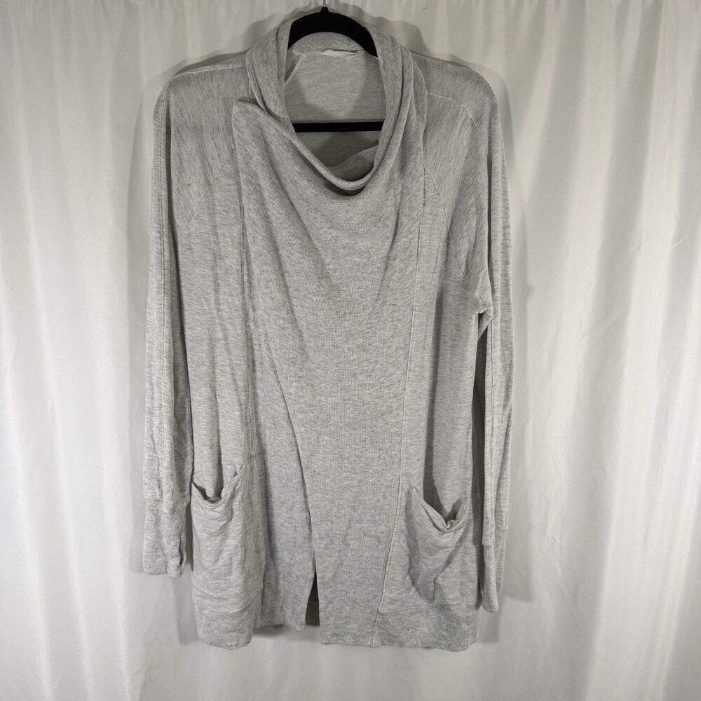 Athleta Cardigan Women's XS White Grey Pull Over Mock Neck Pockets Sweater